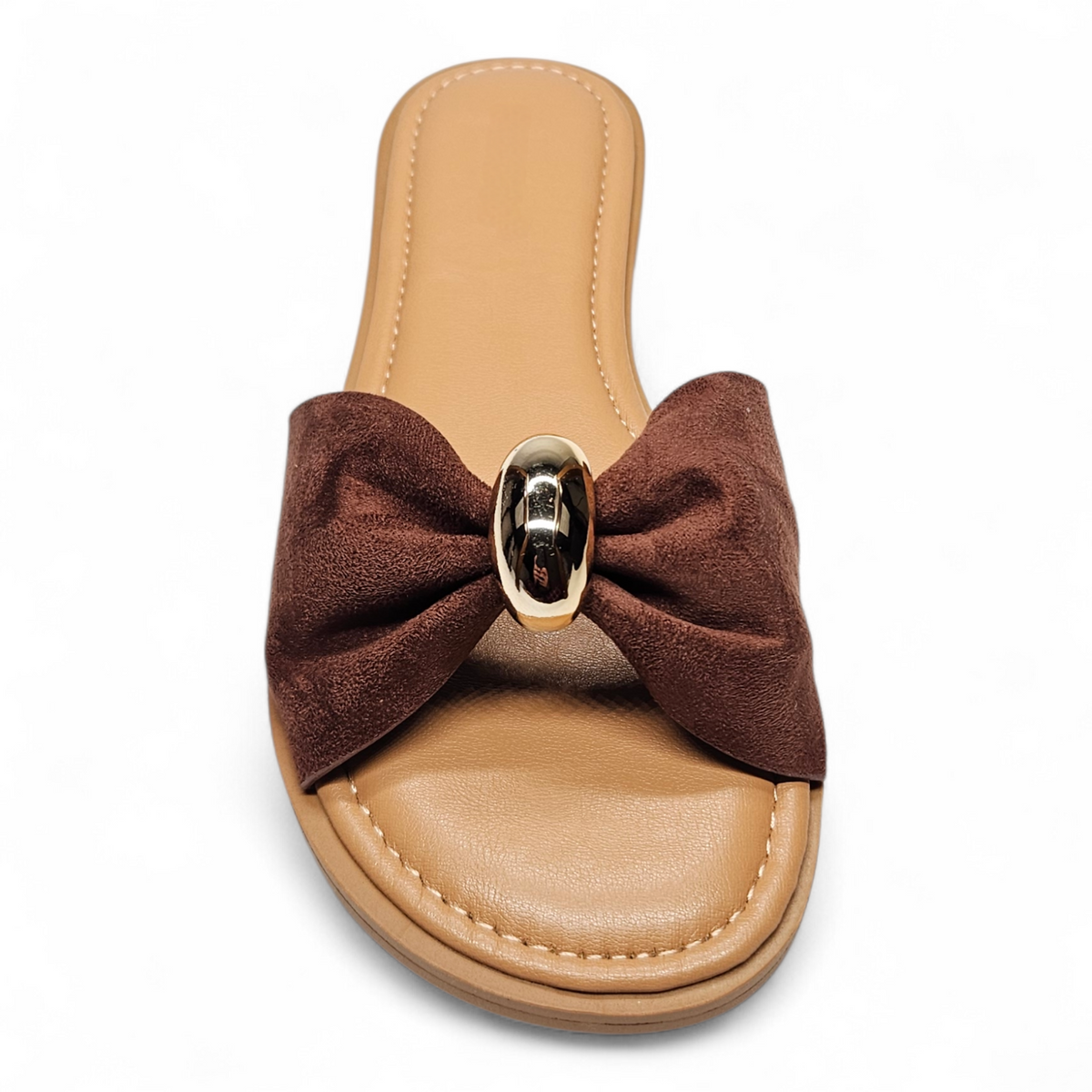 Brown womens gathered band slide sandal