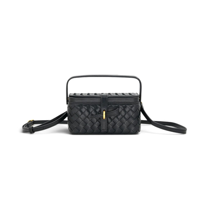 Elena Woven Box Handle Bag - Black