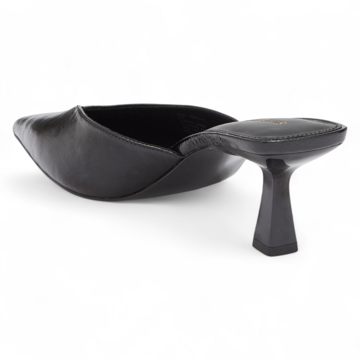 Black high-heeled shoe on a white background