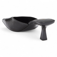 Black high-heeled shoe on a white background
