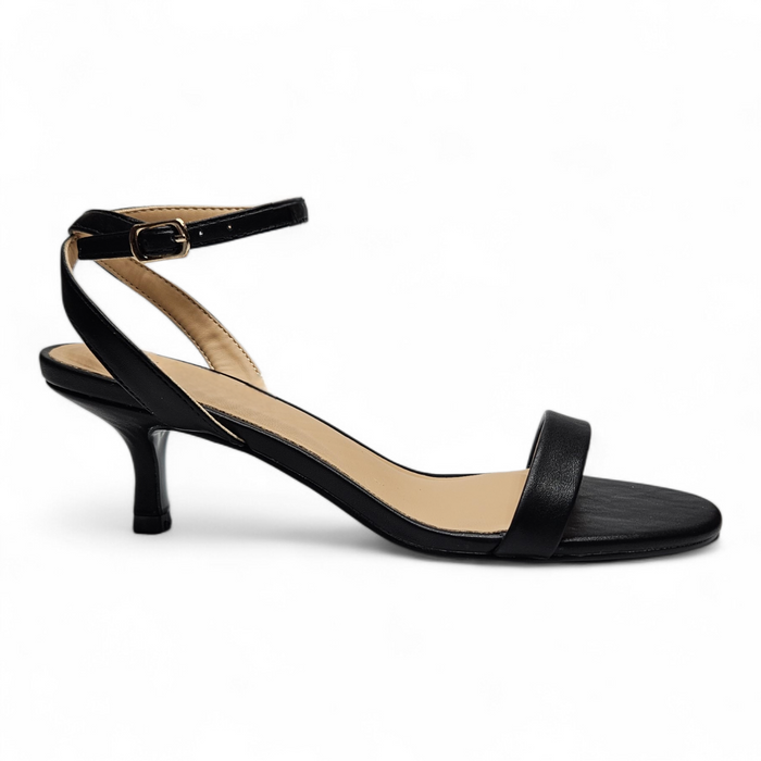 Del Mar Minimal Ankle Strap Kitten Heel - Black