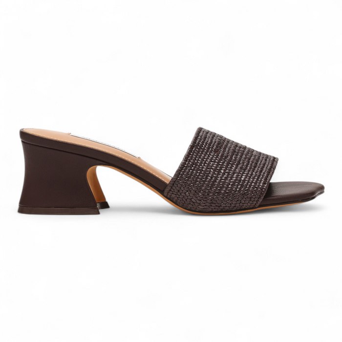 Frolic Raffia Mule Wavy Toe Block Heel - Brown Raffia