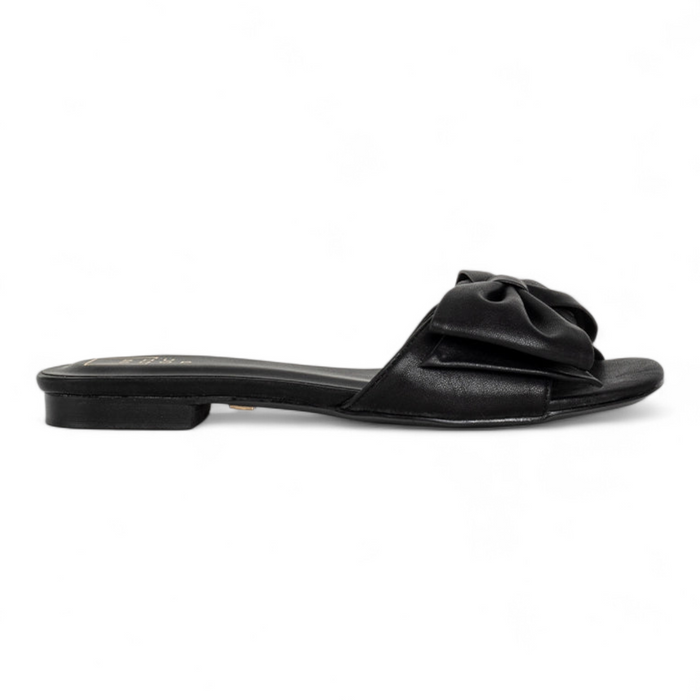 Chic Noir Bow Slide Sandals - Black