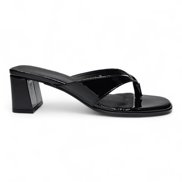 Luxe Patent Thong Block Heel Sandal - Black