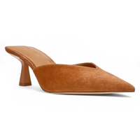 Brown suede Pointed Toe Mule Pump shoe on a white background