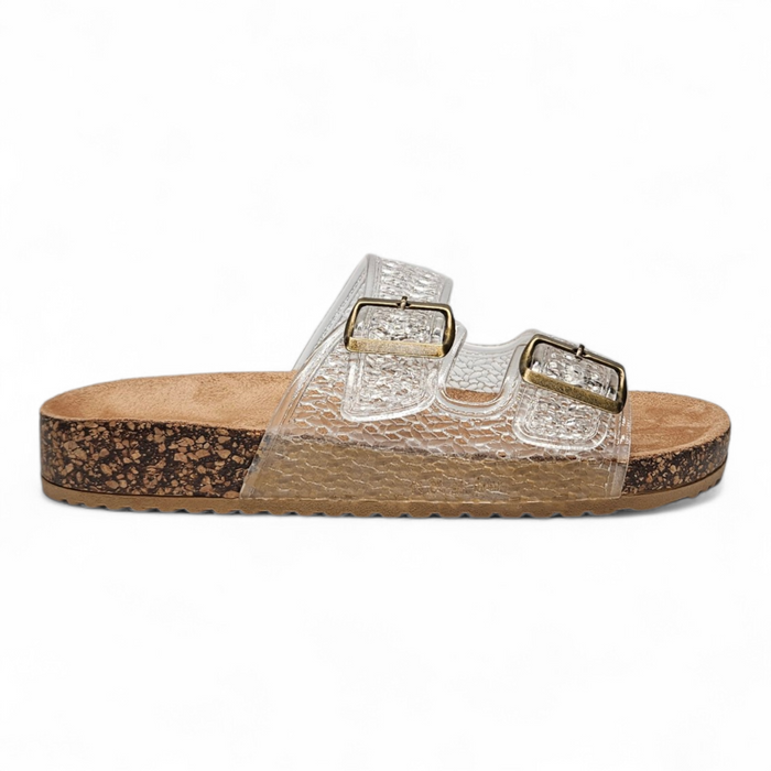 Mylove Jelly Double Buckle Band Footbed Sandals - Clear