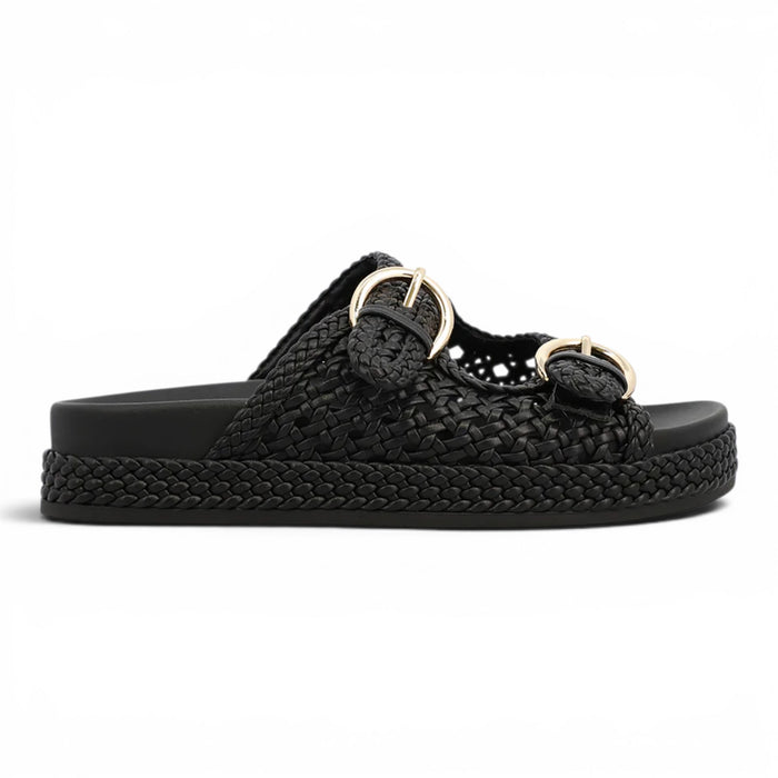 Monaco Trendy Woven Buckle Slide - Black