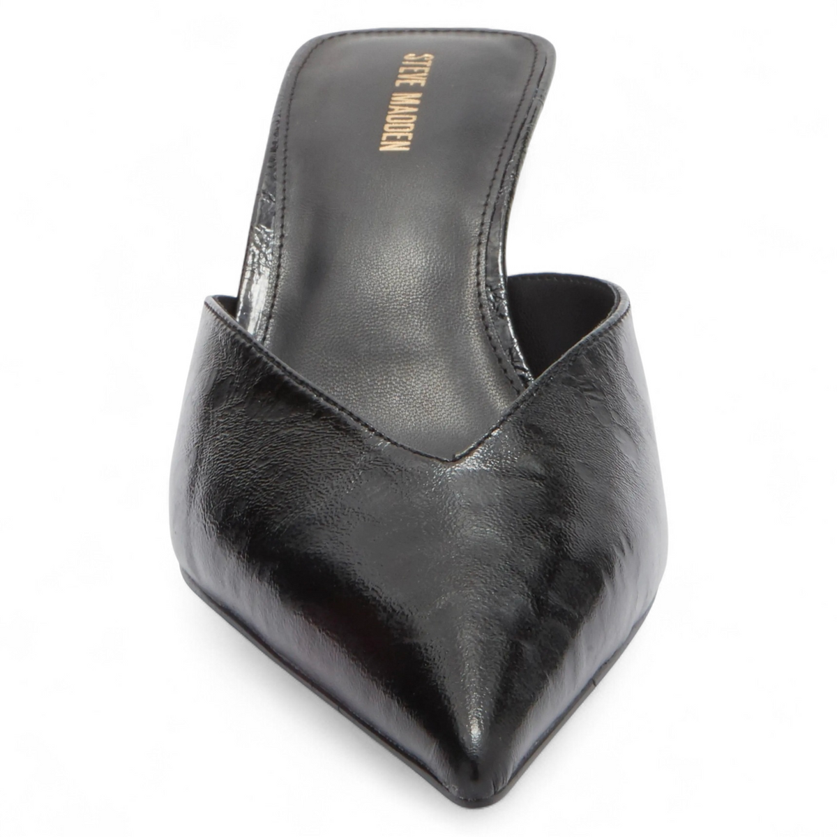 Black pointed-toe shoe on a white background
