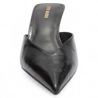 Black pointed-toe shoe on a white background