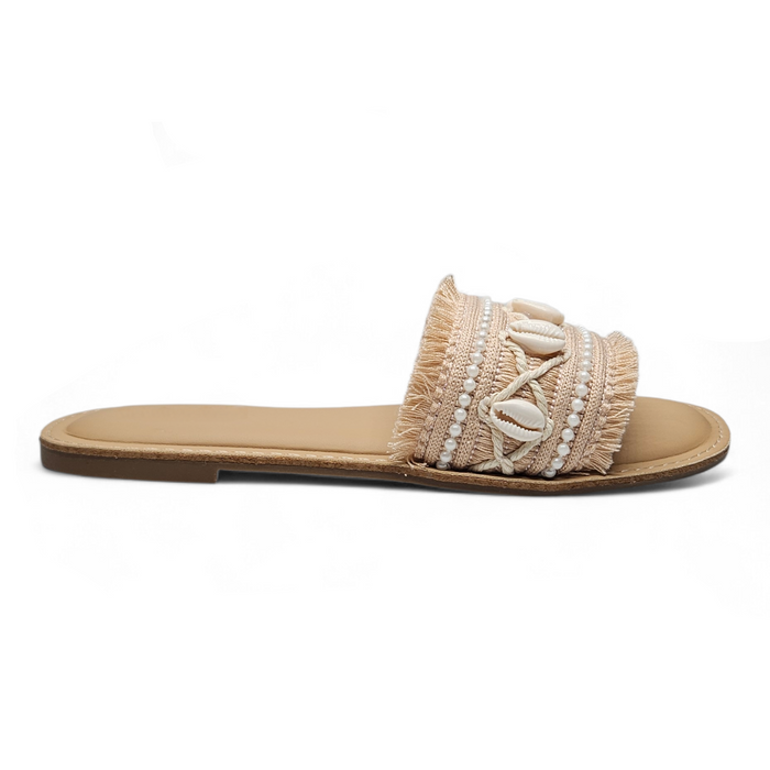 Coastal Shell Boho Slide Sandals - Blush
