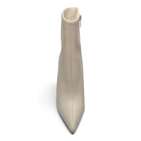 Ivory pointed-toe stiletto ankle boots with side zipper