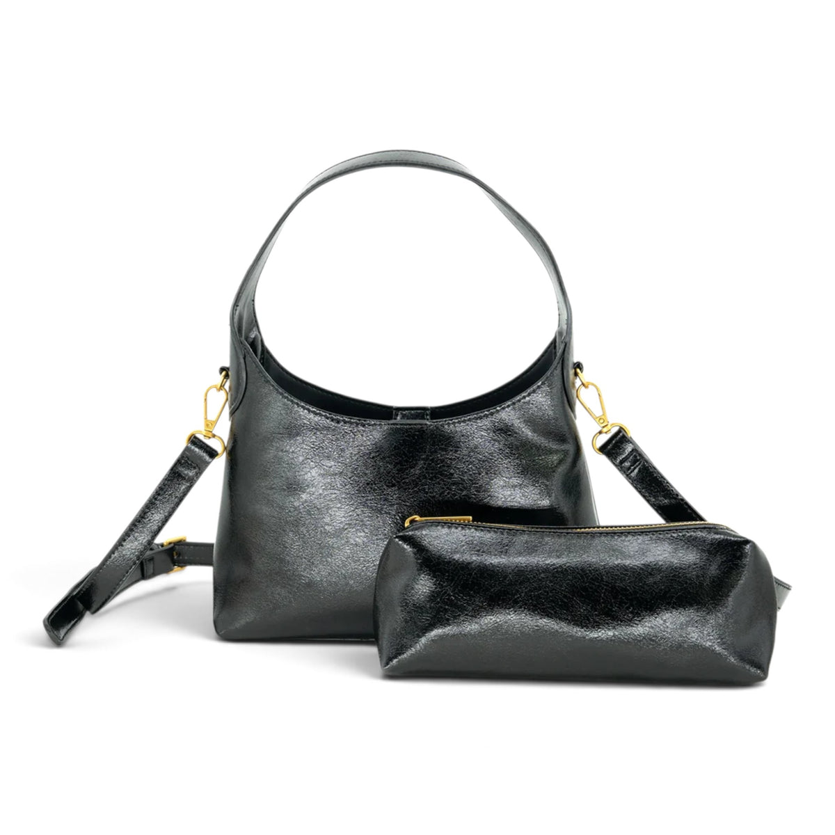 Glossy Hobo Bag With Pouch