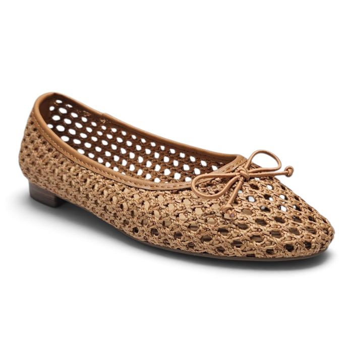 Breezy Woven Ballet Flats - Cognac