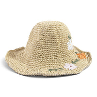 Daisy Embroidered Crochet Straw Sun Hat