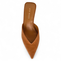 Brown suede Pointed Toe Mule Pump shoe on a white background
