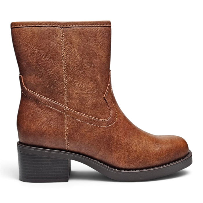 Western Stitch Mid-Calf Block Heel Booties - Cognac