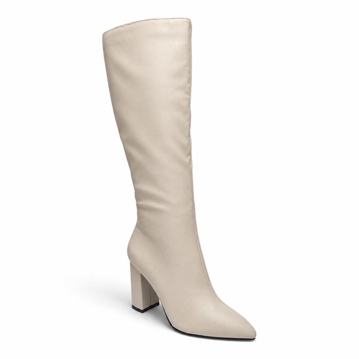 Bellefleur Pointed Toe Knee-High Block Heel Boot - Ivory