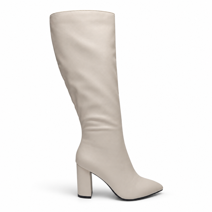 Bellefleur Pointed Toe Knee-High Block Heel Boot - Ivory