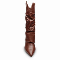 Chestnut fold-over western boots with pointed toe and center zipper seam