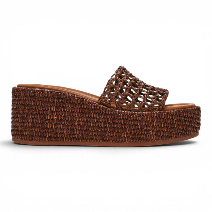 Brandy Raffia Platform Wedge Slide Sandal - Brown Raffia