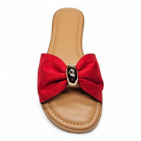 red womens gathered band slide sandal