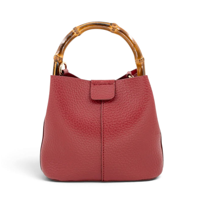 Bamboo Handle Crossbody Bag With Pouch - Red