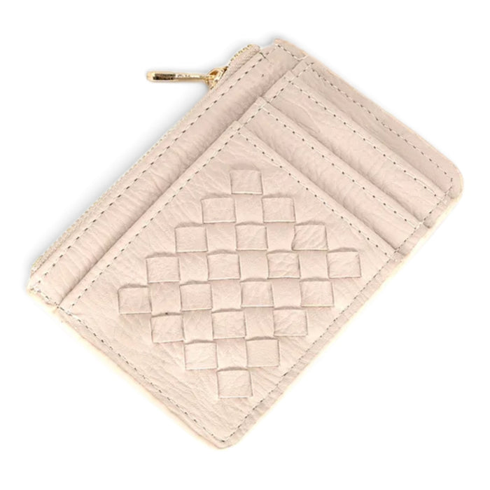 Woven Zip Card Holder Wallet - Beige