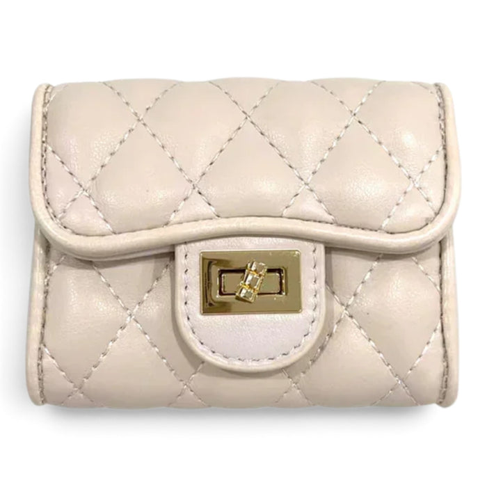 Quilted Turn -Lock Wallet - Beige
