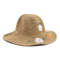 Daisy Embroidered Crochet Straw Sun Hat