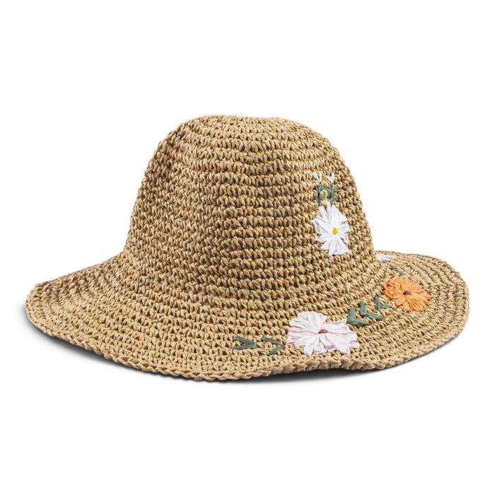 Daisy Embroidered Crochet Straw Sun Hat