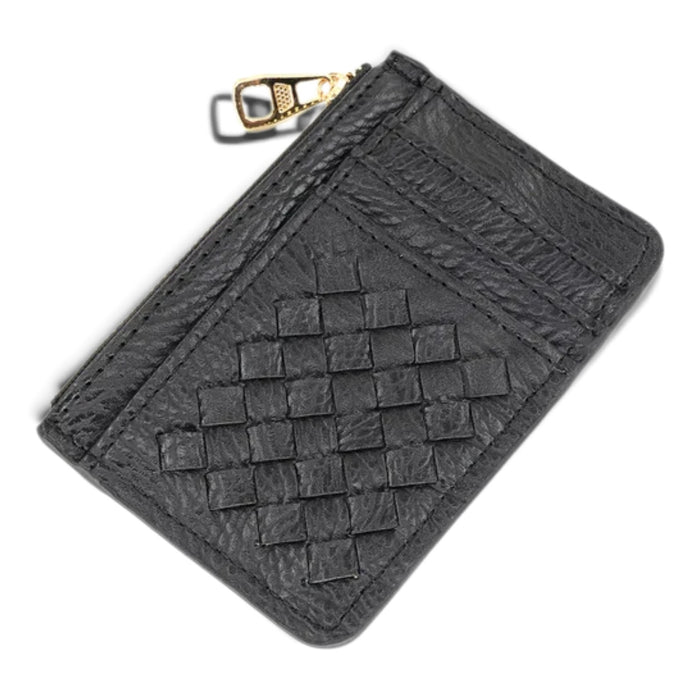 Woven Zip Card Holder Wallet - Black