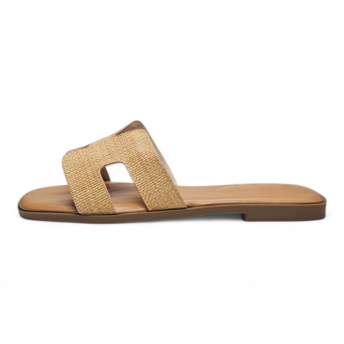 Beige H Band Slide Sandals on a white background