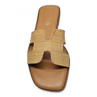 Beige H Band Slide Sandals on a white background