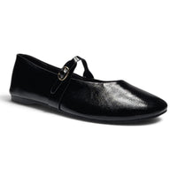 Black Mary Jane flats with buckle strap and rounded toe, side view
