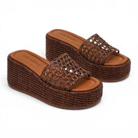 Brandy Raffia Platform Wedge Slide Sandal