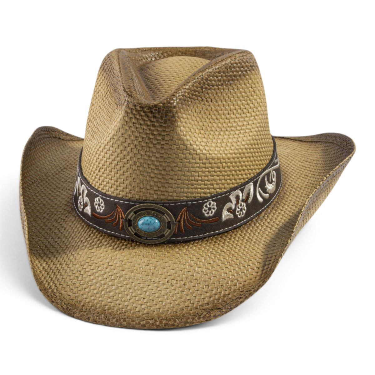 Western Straw Cowboy Hat With Turquoise Concho Band