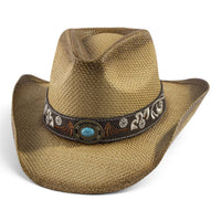 Western Straw Cowboy Hat With Turquoise Concho Band