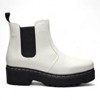 Rock’n Chelsea Boot featuring a white leather design with chunky black platform sole