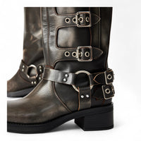 Rocky Brown Distressed Knee-High Moto Boots
