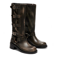 Rocky Brown Distressed Knee-High Moto Boots