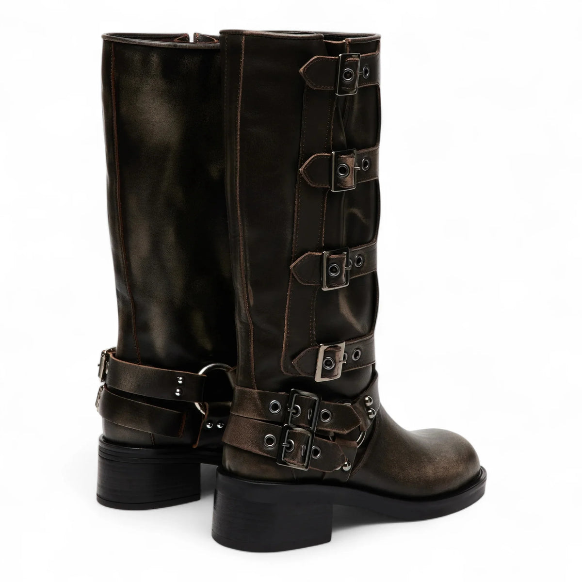 Rocky Brown Distressed Knee-High Moto Boots