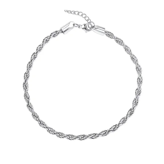 Silver twisted rope chain bracelet with clasp, perfect as a stylish chain anklet