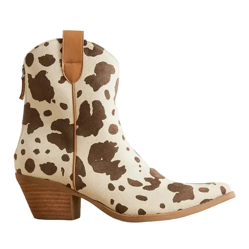 Rose Cow Print Western Ankle Boot