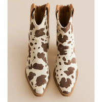 Rose Cow Print Western Ankle Boot