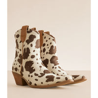 Rose Cow Print Western Ankle Boot