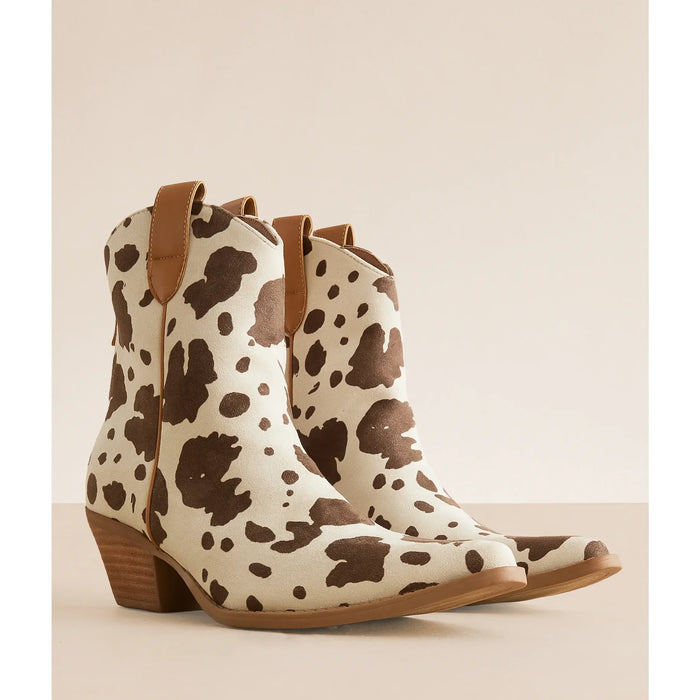 Rose Cow Print Western Ankle Boot