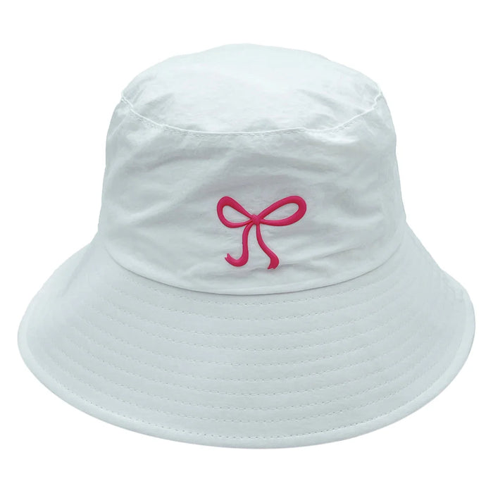 Rubber Bow Bucket Hat - White