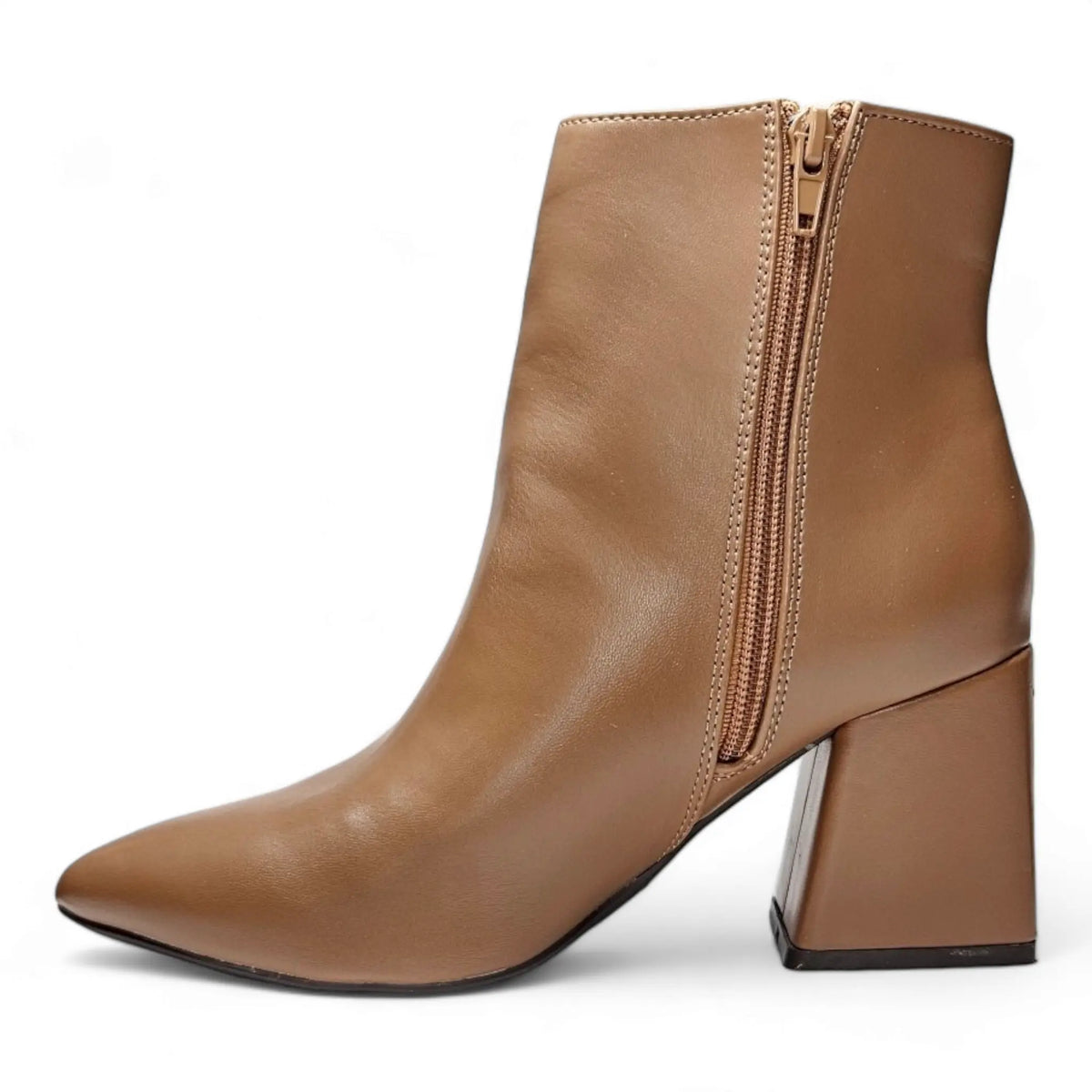 Tan leather ankle boot with chunky heel and side zipper from Simply Pointed