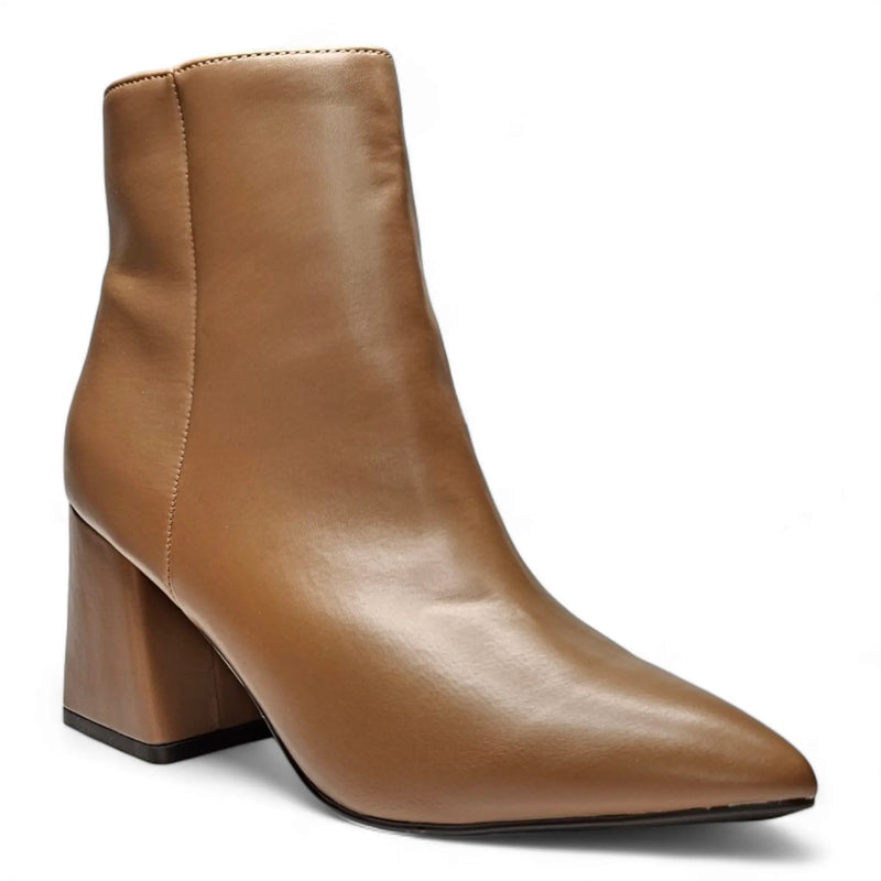 Tan leather ankle boot with pointed toe and chunky heel from Simply Pointed