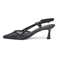 Black woven leather slingback pump with kitten heel in Scarlet Mesh Slingback design